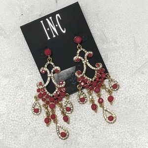 INC Gold-Tone Crystal Fuchsia Chandelier Earrings